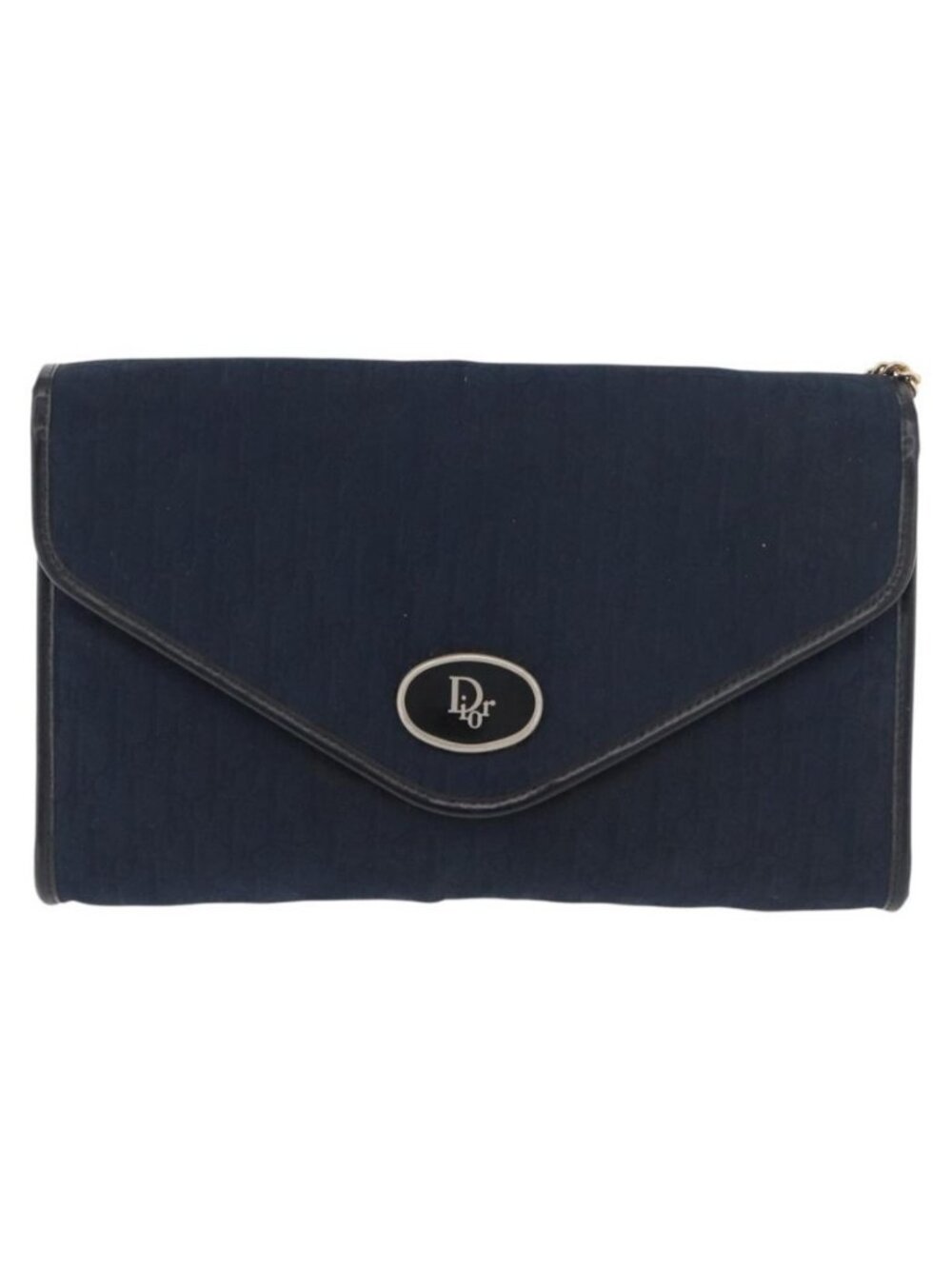 Authentic Christian Dior Trotter Canvas Chain Shoulder Bag Navy Gold - Picture 5 of 16